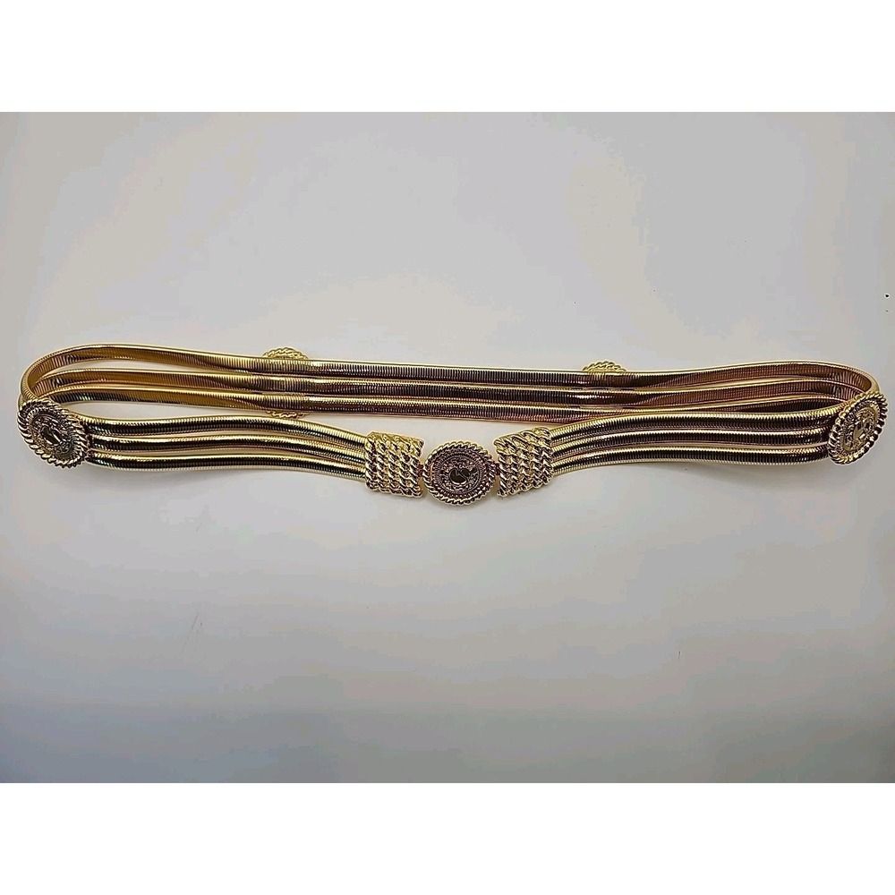 ST. JOHN Vintage Gold Tone Metal Triple Strand Medallion Stretch Belt